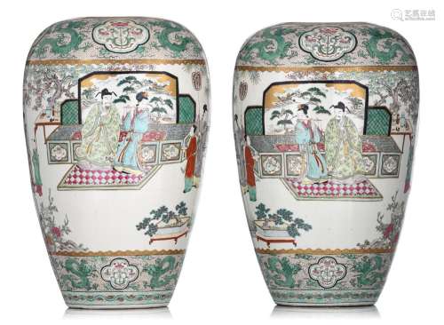 A pair of Chinese famille rose enamelled vase, H 58 cm