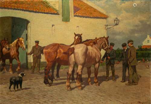 Alexandre Clarys (1857-1920), the horse inspection, 1912, oi...