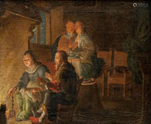 An interior scene near the stove, 17thC, oil on canvas, 43 x...