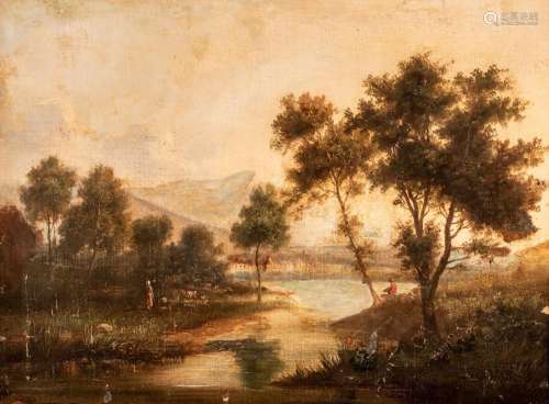 An Italianate fluvial landscape, 47 x 62 cm