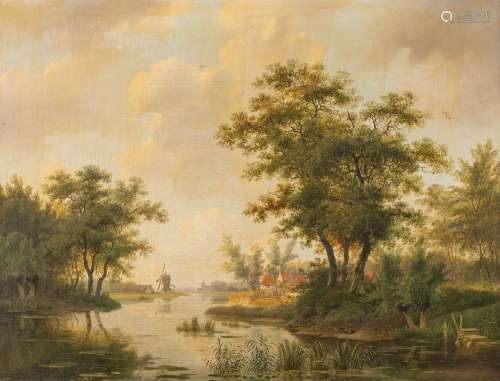 De Klerk, an idyllic view near the banks of the river, 19thC...
