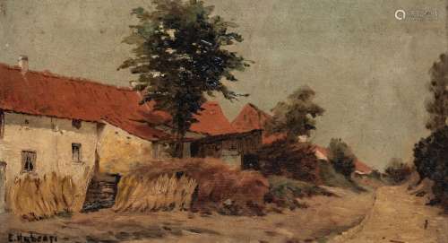 Edouard Huberti (1818-1880), view of a farm, oil on canvas o...
