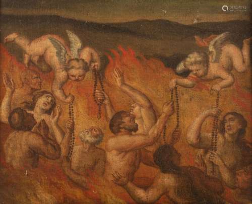 Angels saving the sinners from purgatory, 17thC, oil on canv...