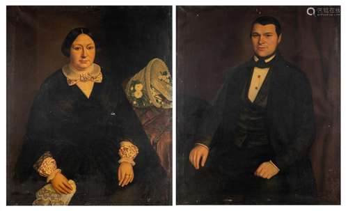 Ange Vaneryss, two family portraits, 1852, oil on canvas, 89...