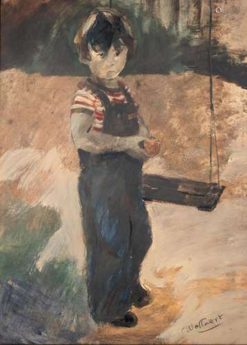 Martin Wallaert (1944), boy near the swing, oil and pencil o...