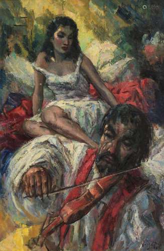 AimÈ Van Belleghem (1922-1996), a gypsy scene with music, oi...