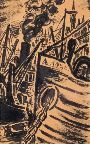 Frans Masereel (1889-1972), the harbour, East Indian ink on ...