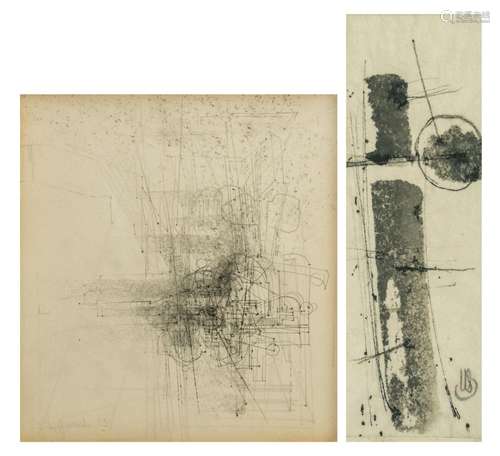 Jules Lismonde 1908-2001), two abstract drawings, 10 x 27,5 ...