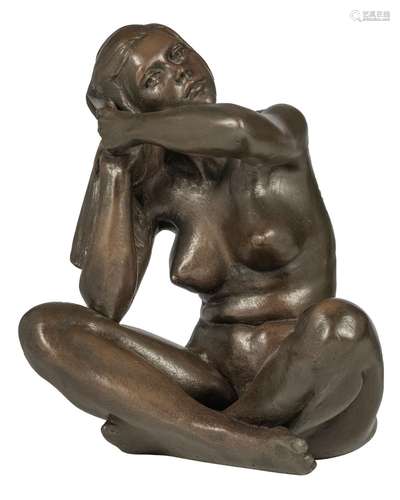 Jacques Le Nantec (1940), sitting nude, 1987, patinated bron...