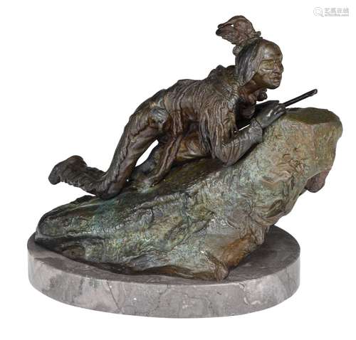 Carl Kauba (1865-1922), Indian lookout, patinated bronze on ...