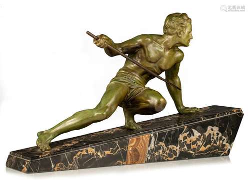 Uriano (188-1960), an Art Deco sculpture of a hunter, patina...