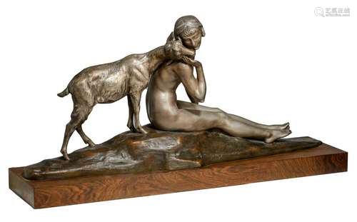 Alexandre Morlon (1878-1951), a seated young woman with goat...