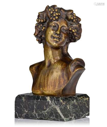 Jef Lambeaux (1852-1908), the bust of Flora, patinated bronz...