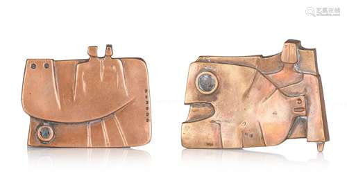 Hubert Minnebo (1940), two patinated bronze belt buckles, 19...