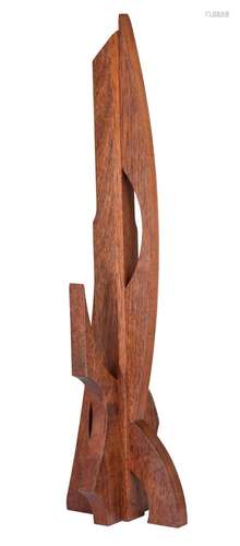 An anonymous abstract modernist sculpture in mahogany, H 100...