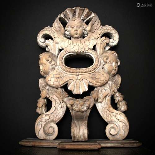 A Baroque richly carved limewood crucifix stand, H 56 cm