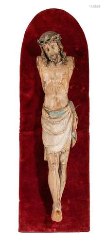 A polychrome painted limewood Corpus Christi, 19thC, H 58 cm