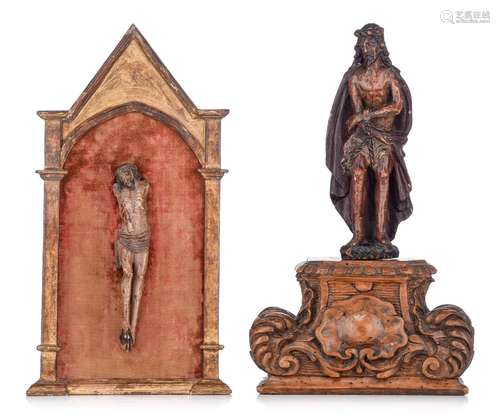 A wooden sculpture of the Ecce Homo and a Corpus Christi, 18...