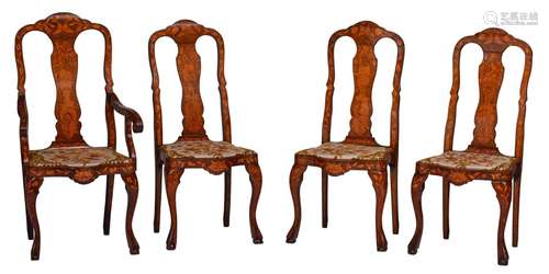 A set of three dining chairs and an armchair, Anglo-Dutch, 1...