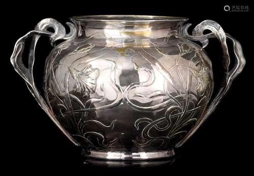 An Art Nouveau Wiskemann silver-plated jardiniËre, H 24 cm