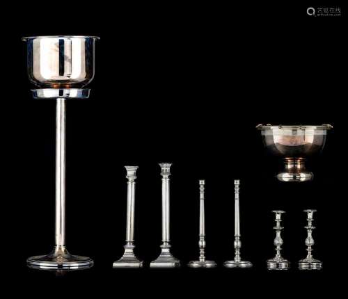 A large collection of silver-plated items, H 26 - 84 cm