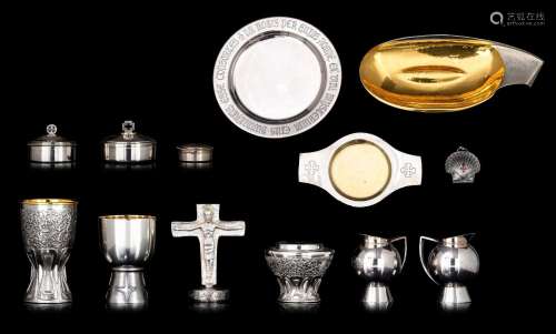 A collection of modernist silver-plated catholic liturgical ...