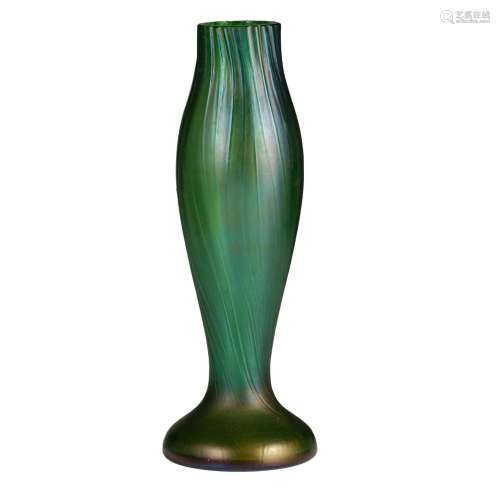 A fine iridescent green glass paste vase, in the Loetz style...