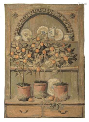 A recent manufactury wall tapestry depicting citrus trees, V...