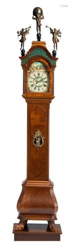 An Amsterdam type burrwood longcase clock, 20thC, H 260 cm