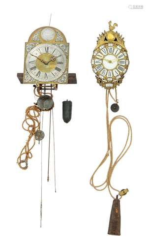 Two 18thC brass wall clocks, 37 - 40 cm