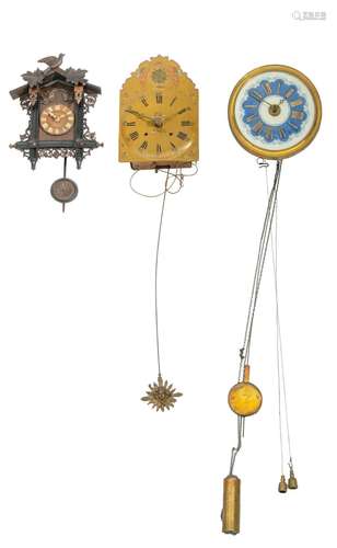 A collection of 19thC three wall clocks, H 30 - 40 cm