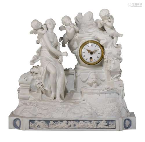 A table clock decorated with a biscuit group of a beauty sur...