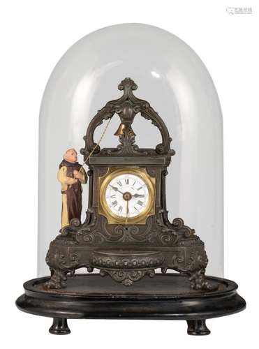 A charming Biedermeier patinated metal figural mantle clock,...