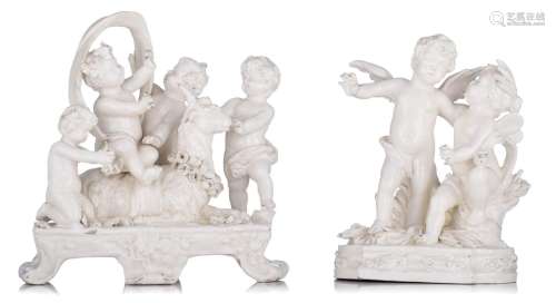 Two white glazed Capodimonte figural groups, Naples, H 20 - ...