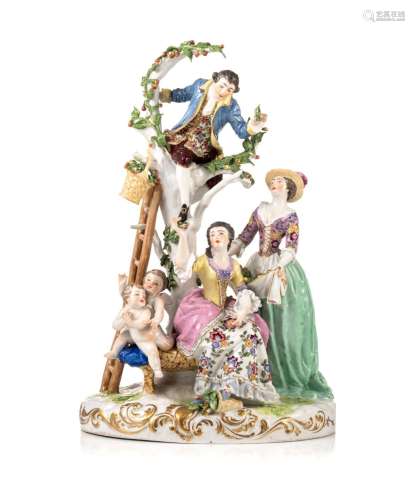 A large Saxony porcelain group of the cherry pickers, with a...