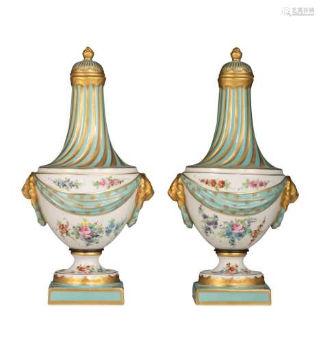 A pair of 'bleu cÈlËste' ground porcelain vases, with hand-p...
