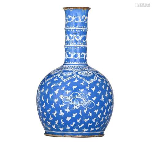 A French faience bottle vase with chinoiserie inspired decor...