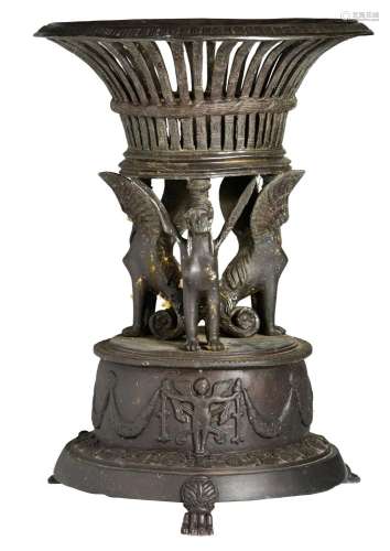 An Empire style patinated bronze centrepiece, H 72 cm