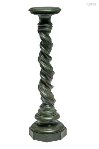A green Dolomite marble spiral pedestal, H 115 cm