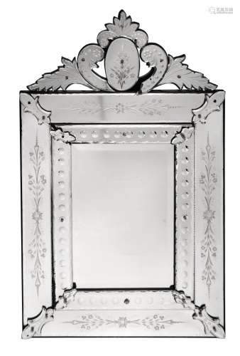A venetian wall mirror with etched floral decoration, 75 x 1...