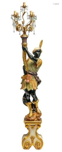 A decorative polychrome blackamoor torchËre, 20thC, H 210 cm