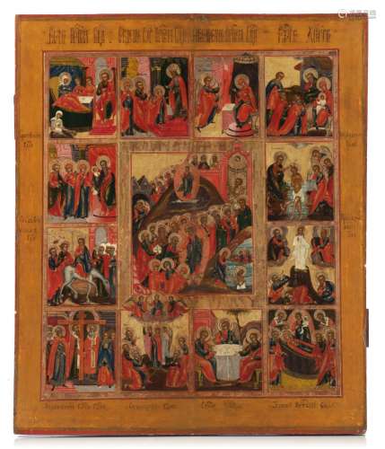 An Eastern European 'Holy Feast Days' icon, 19thC, 45 x 53 c...