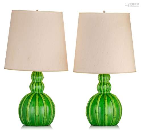 A decorative pair of crackleware triple gourd lamps, H 82,5 ...