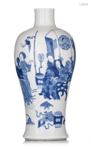 A Chinese blue and white meiping vase, with a Kangxi mark, 1...
