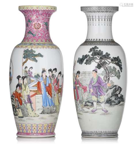 Two Chinese famille rose vases, 20thC, H 61,5 - 62 cm