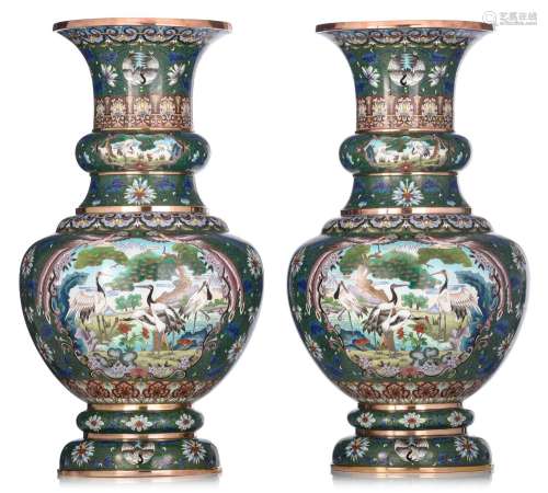 A pair of Chinese cloisonnÈ enamelled vases, 19thC, H 64,5 c...