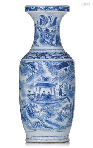 A Chinese blue and white 'Figures in a mountainous riverscap...