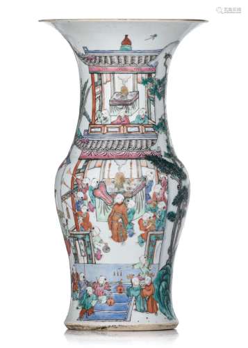 A Chinese famille rose 'One Hundred Boys' yenyen vase, 19thC...