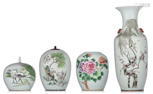 A collection of Chinese famille rose ginger jars and a vase,...