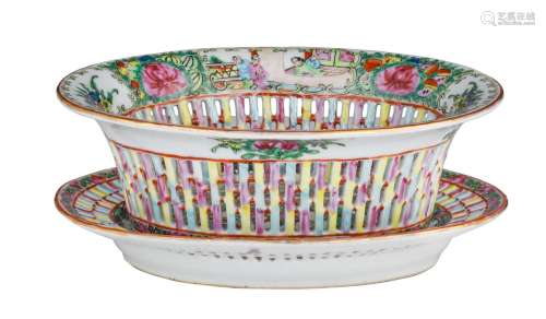 A Chinese Canton famille rose and open-work porcelain basket...